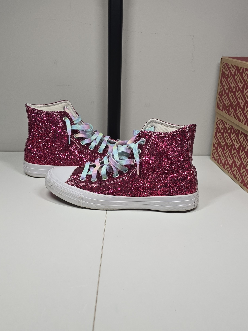 Converse Chuck Taylor All Star Hi Top Glitter Pink Sneakers Women’s 9 Worn Once - Picture 6 of 16
